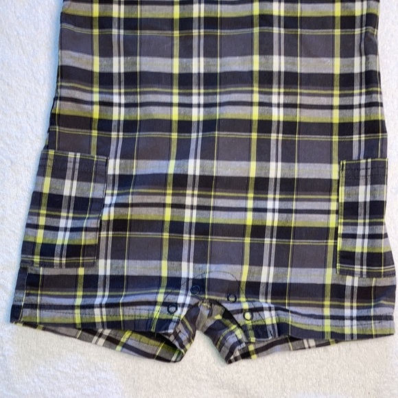 Carters 24m grey plaid dinosaur jon jon romper - Picture 3 of 8